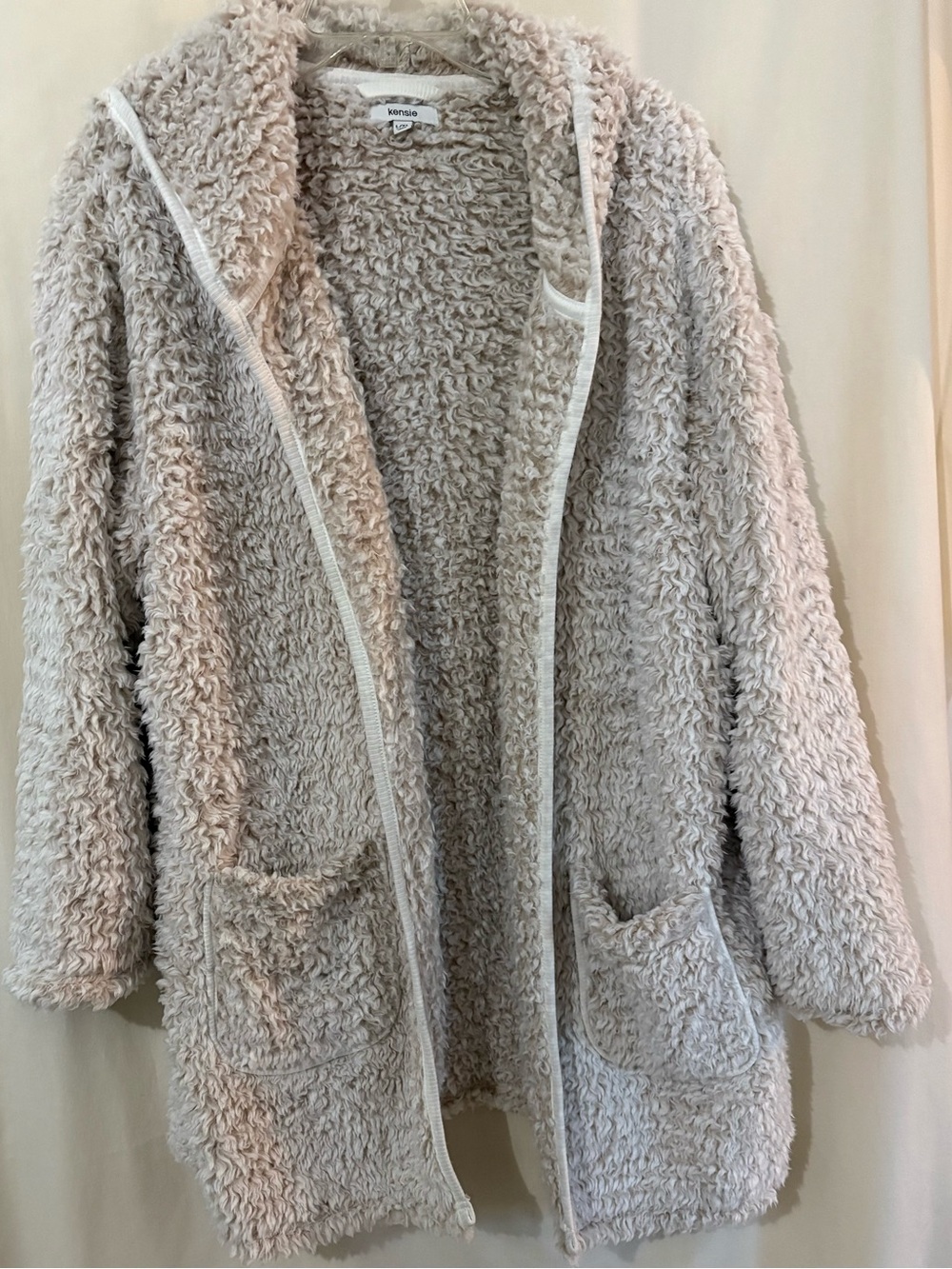 kensie Cream Teddy Sherpa Open-Front Jacket